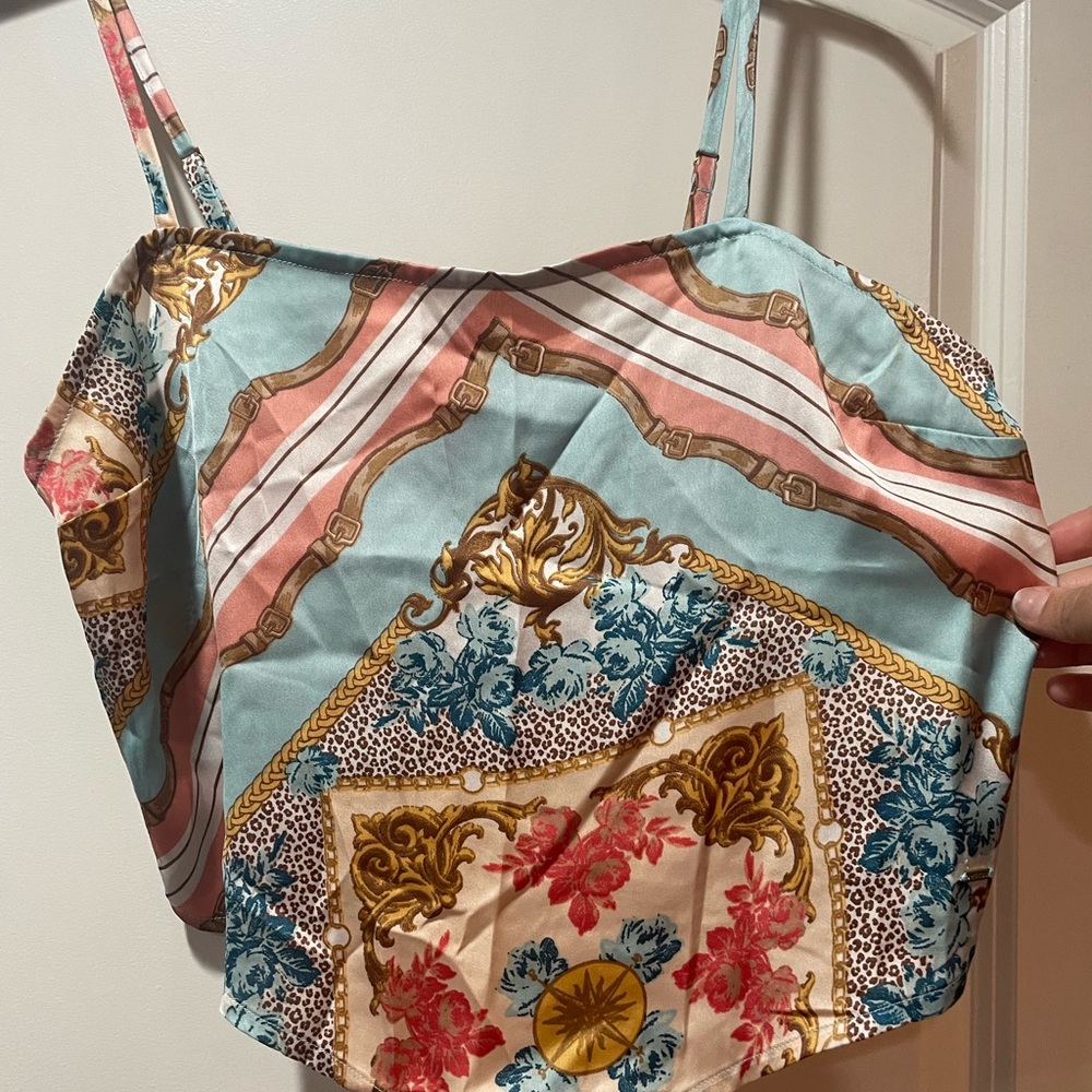 Guess Blue Pink Asymmetrical Bustier Camisole Crop Top